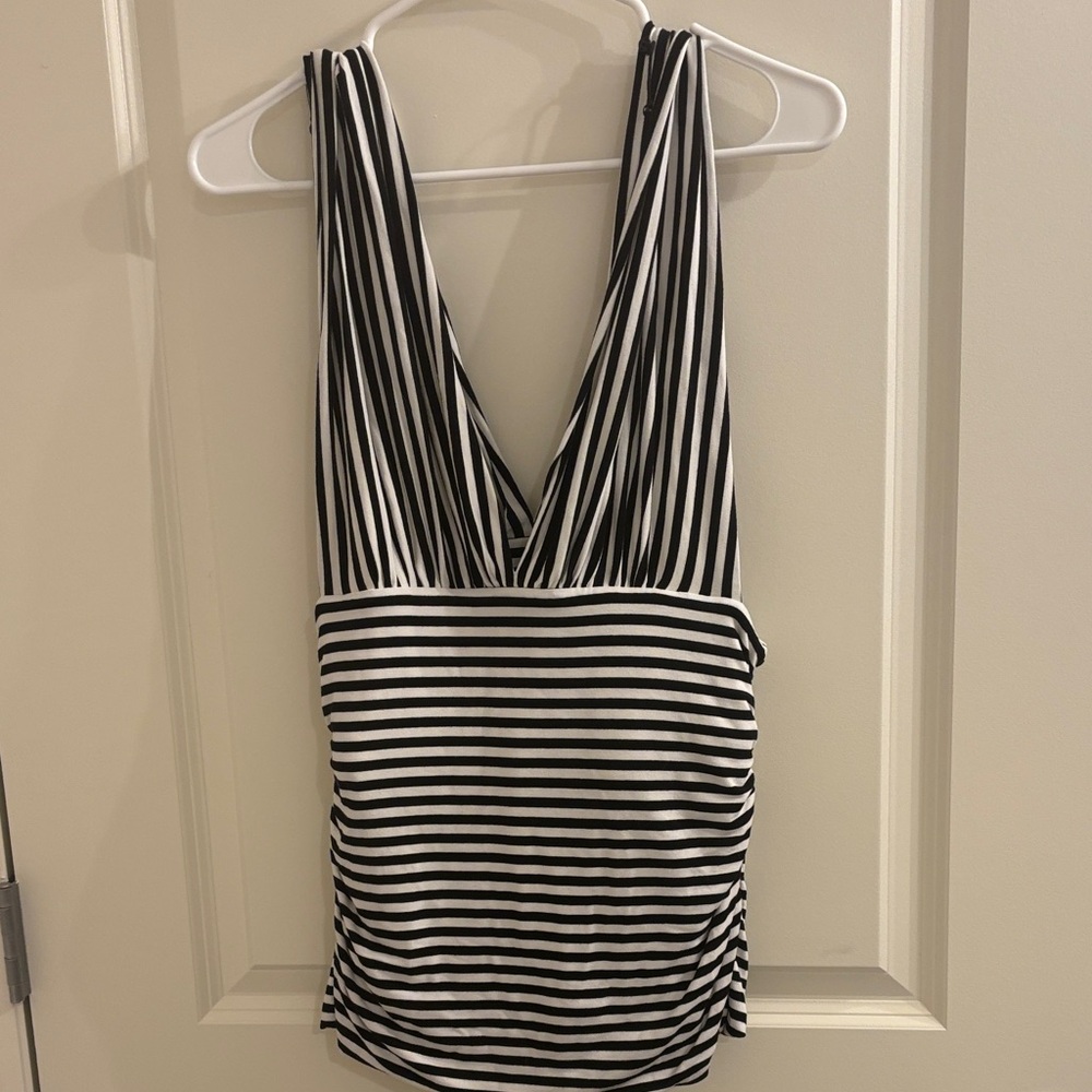 White House Black Market Black and White Striped Top